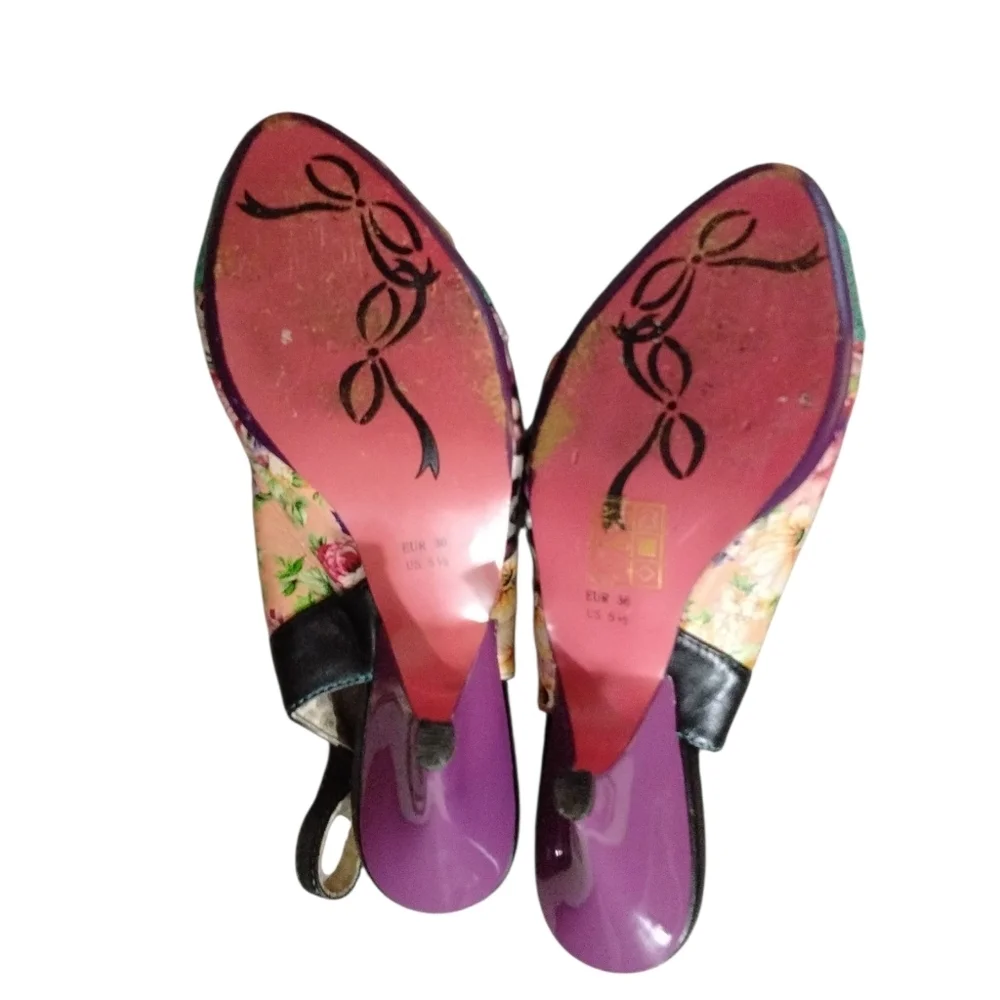 POETIC LICENSE Passion Fruit Tea Party Peep Toe Leather Sling Back Heels Sz 5.5